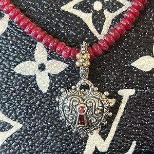 Barbara Bixby, garnet, heart, enhancer pendant, on ruby beads